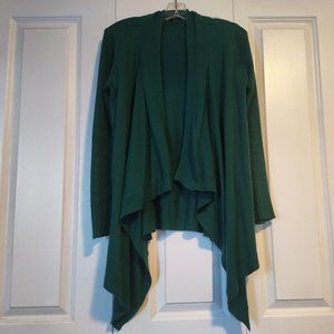 Green Open-Front Waterfall Knit Cardigan